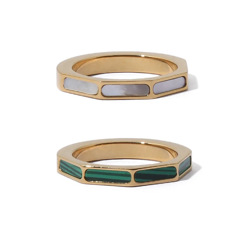 

Fashion jewelry American vintage Malachite/Natural Shell stainless steel non tarnish gold rings designs for female women, Optional as picture,or customized