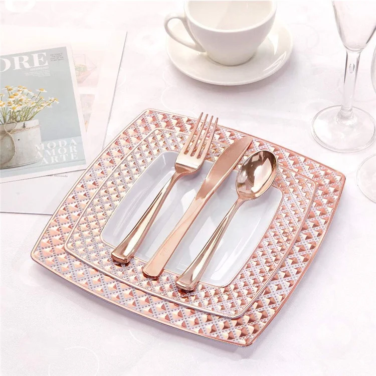 Tableware decorative disposable square plastic dinner plate