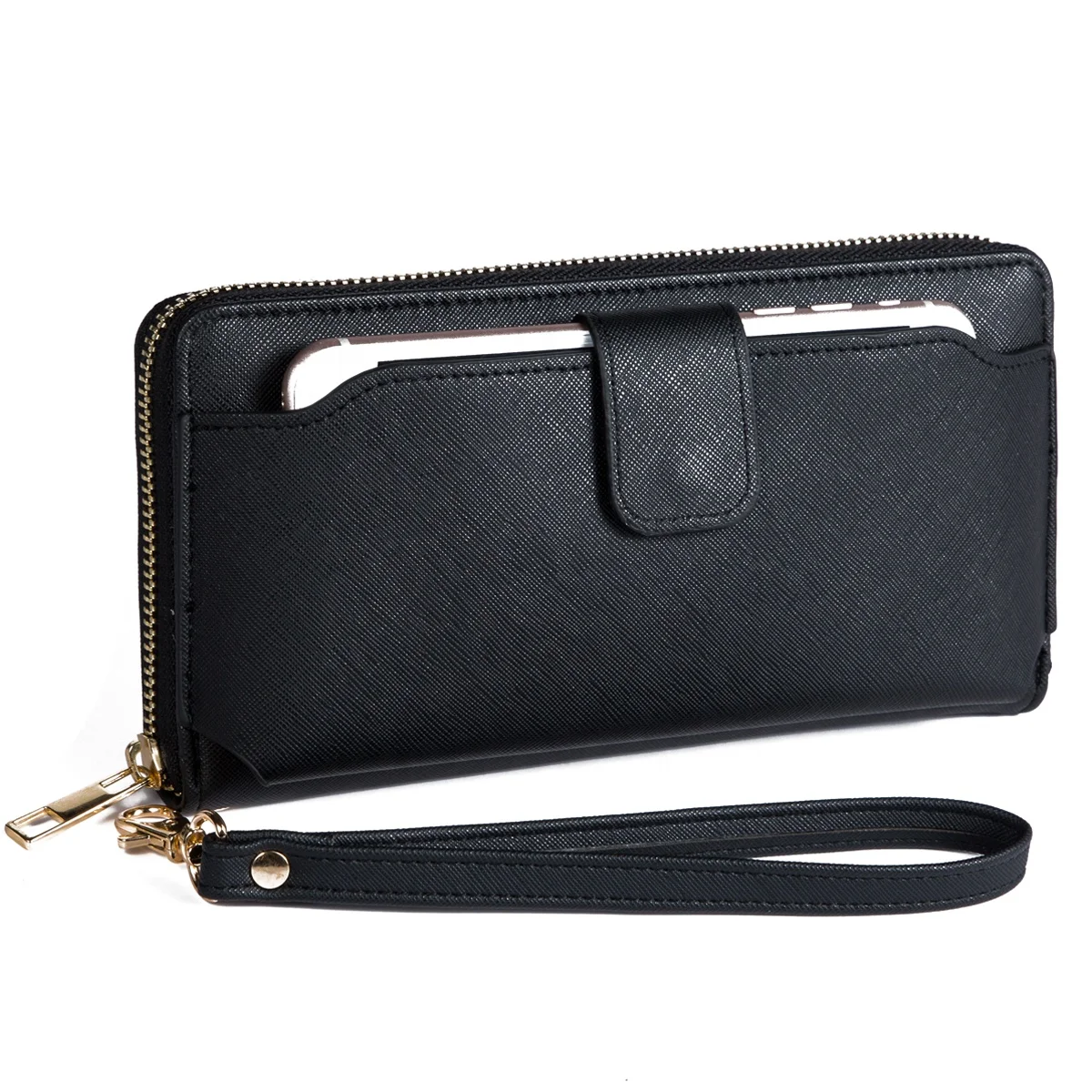 

RFID Women Classical Wristlet Wallet with Phone Holder Pocket Zipper Around Purse New Arrival PU