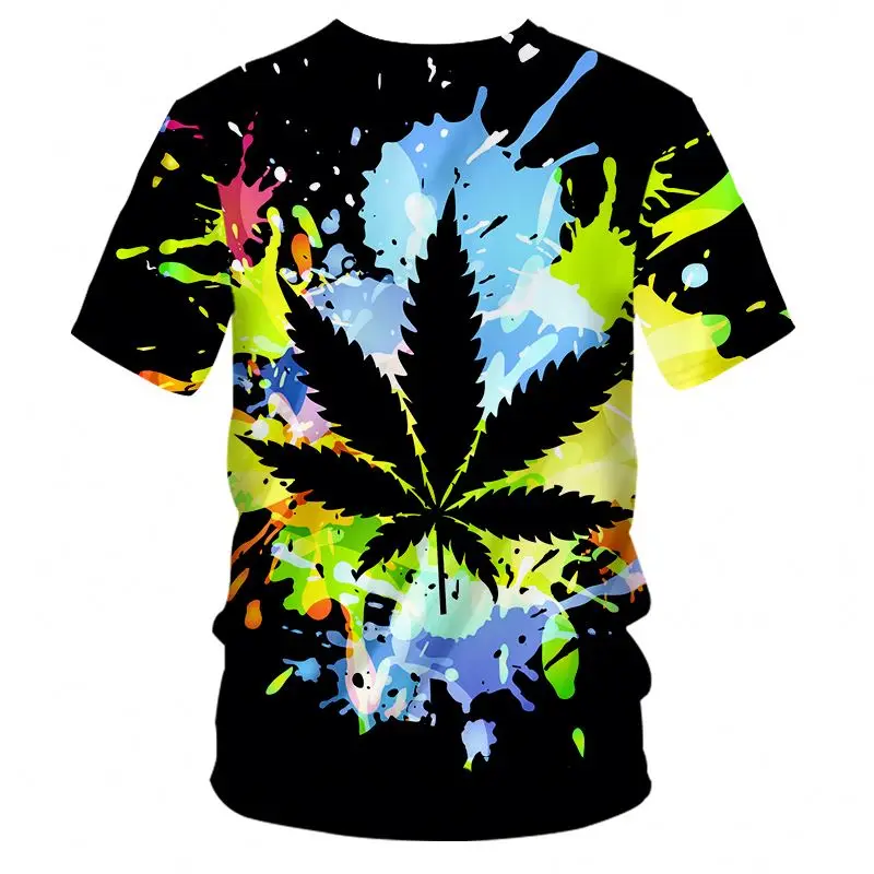 

3D natural weeds, fresh green leaves, colorful round neck tops, T-shirts, breathable and quick-drying, Customized color