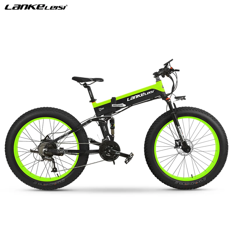 

European warehouse 26 Inch Electric Mountain Bicycle LANKELEISI XT750PLUS 500w Motor 12.8AH off road fat tire folding moped bike, Yellow/green