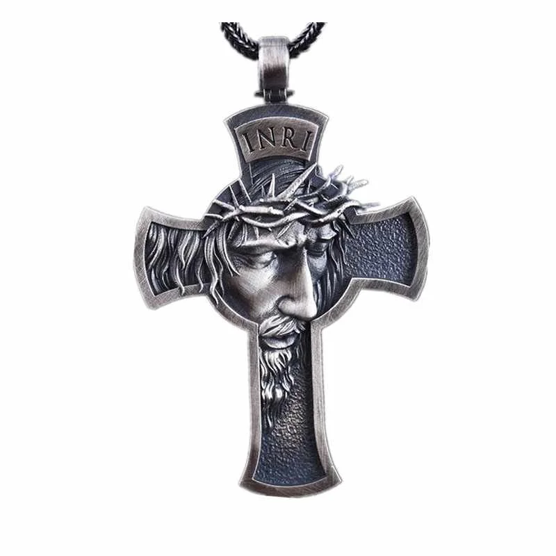 

Mens christian jewelry barbed wire necklace jesus cross necklace, As picture shows