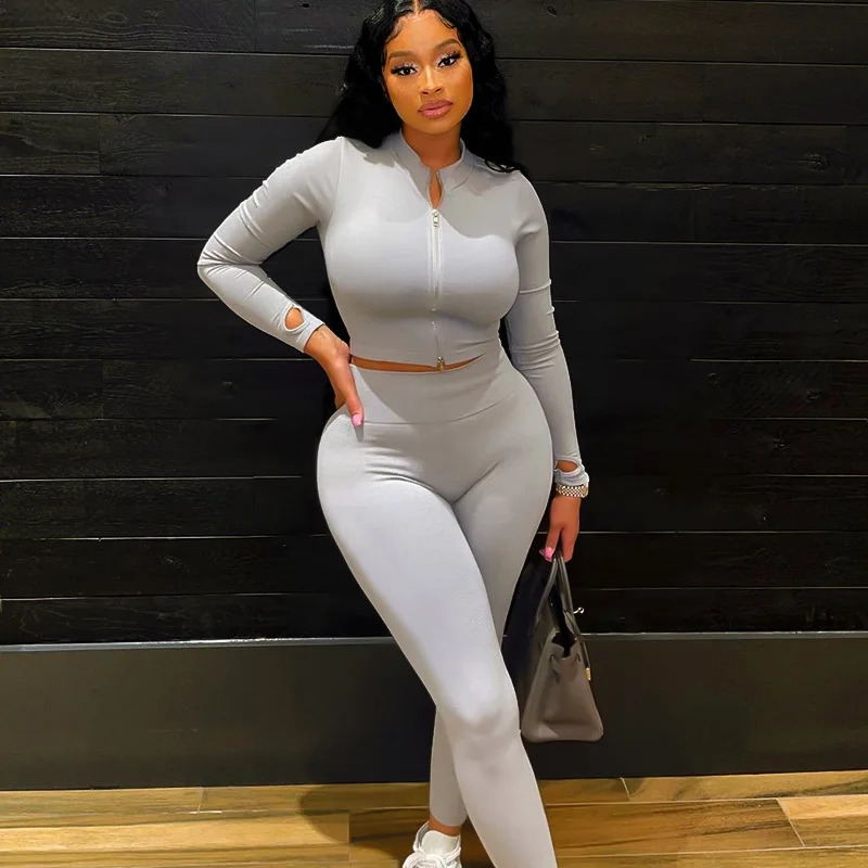 

Skinny Tracksuits Women Workout Gym Fitness Clothing 2 Two Piece Pants Leggings Jogger Set Activewear, Gray,brown