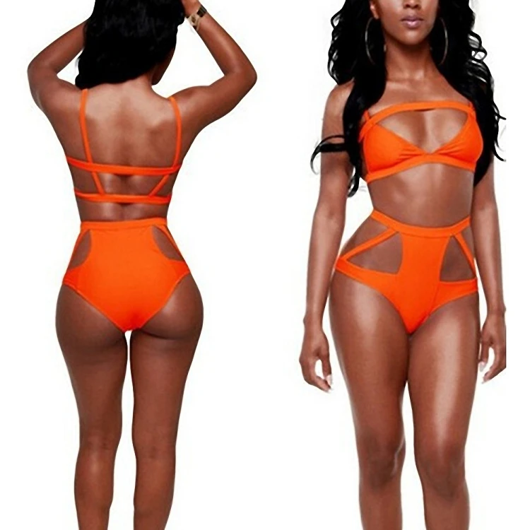 

High Waist Bikini 2021 Hot Selling Fancy Bikini Plus Size One Word Collar Hollow Back Women Bikini Sexy