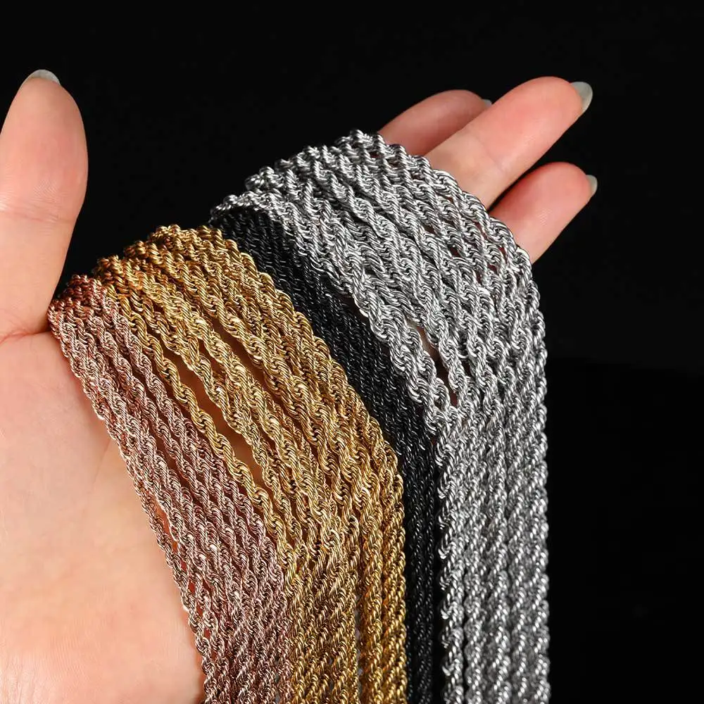 

2 3 4 5mm Wholesale Stainless Steel Rope Chain 18K Gold Black Silver Rose Gold Rope Chain Necklace, As the picture shown