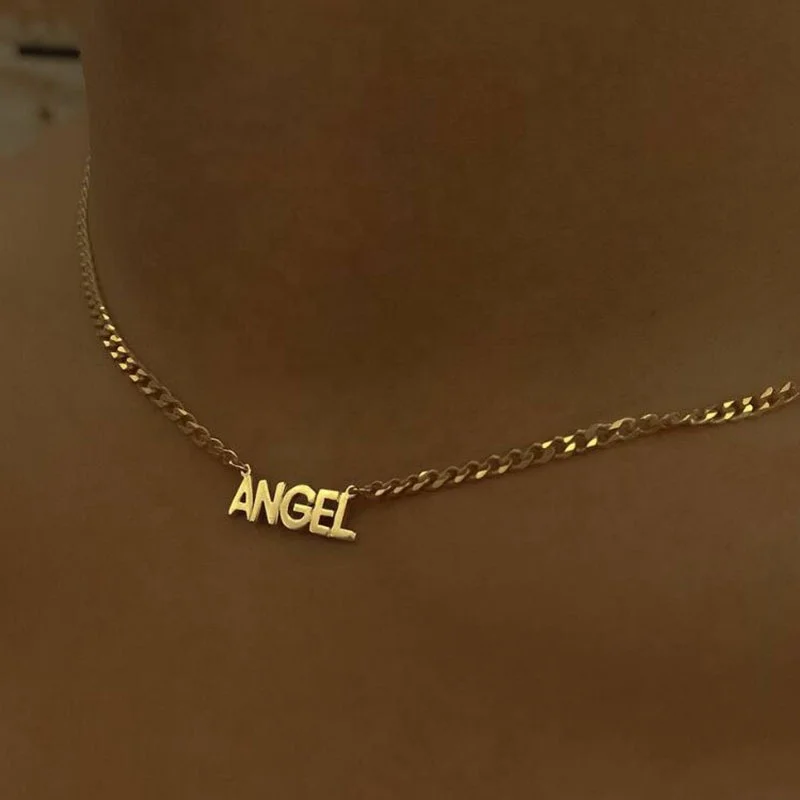 

Letter Pendant Necklace Angel Letter Necklace Gold Plated Stainless Steel Jewelry Wholesale, Gold color