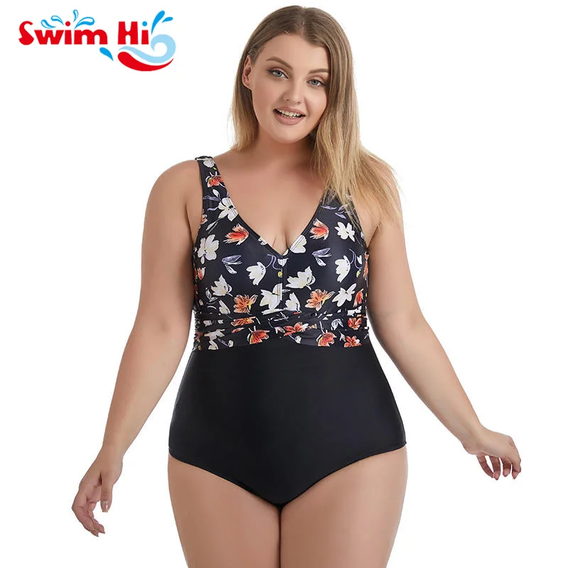 

One Piece Swimsuit Women 2023 Plus Size Swimwear Female Push Up Patchwork Swimming Bathing Suit Women's