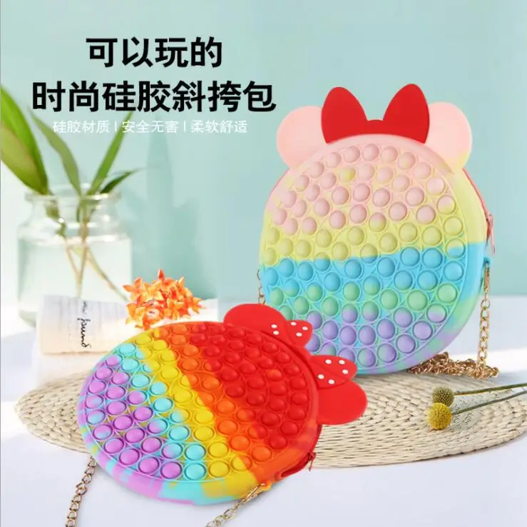 

2021 Tik Tok Small Shoulder Handbags Fashion Square Bubble Fidget Jelly Bags Designer Tiktok Kids Mini Cartoon Crossbody Purses