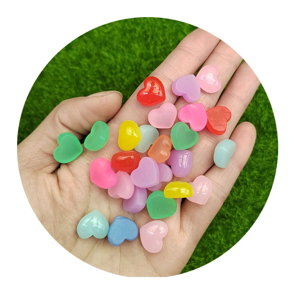 

Hot Selling 100Pcs/Lot 12*13MM Mini Jelly Heart Candy Slime Beads Flatback Resin Cabochons For Phone Case Nail Art Decoration