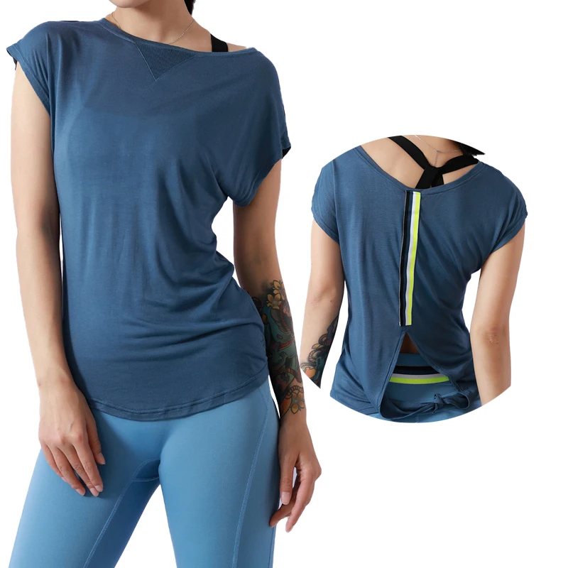 

Slit Back Straps Fitness Yoga Shorts Highly Breathable Navy Vest Gym Womens Sexy Sports Yoga Tank Top, Blue