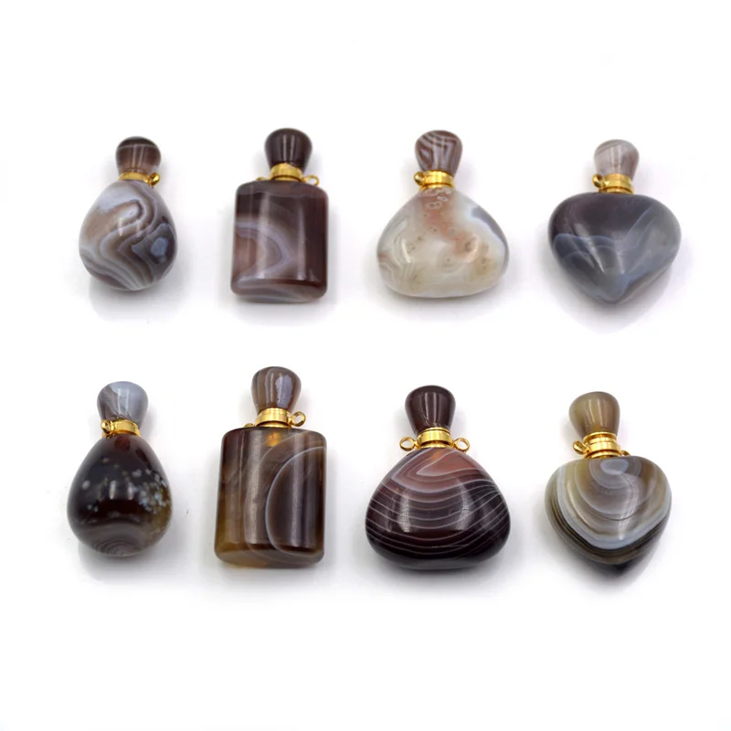 

Natural Brown Agate Perfume Bottle Pendant Stone Pendant Natural Gemstones stainless steel Jewelry Making for Women, Multi