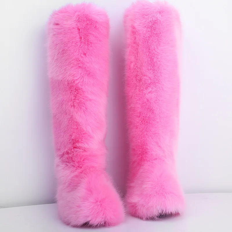 

Dropshipping Custom Logo Winter Ladies Faux Fur Designer Non-slip Women's Fluffy Snow Boots