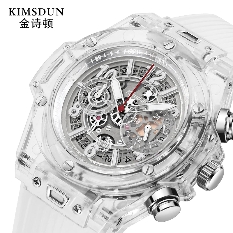 

KIMSDUN Top Luxury Brand Teenager Watch Plastic Case Rubber Band Transparent Wristwatch Popular Waterproof Student Watch