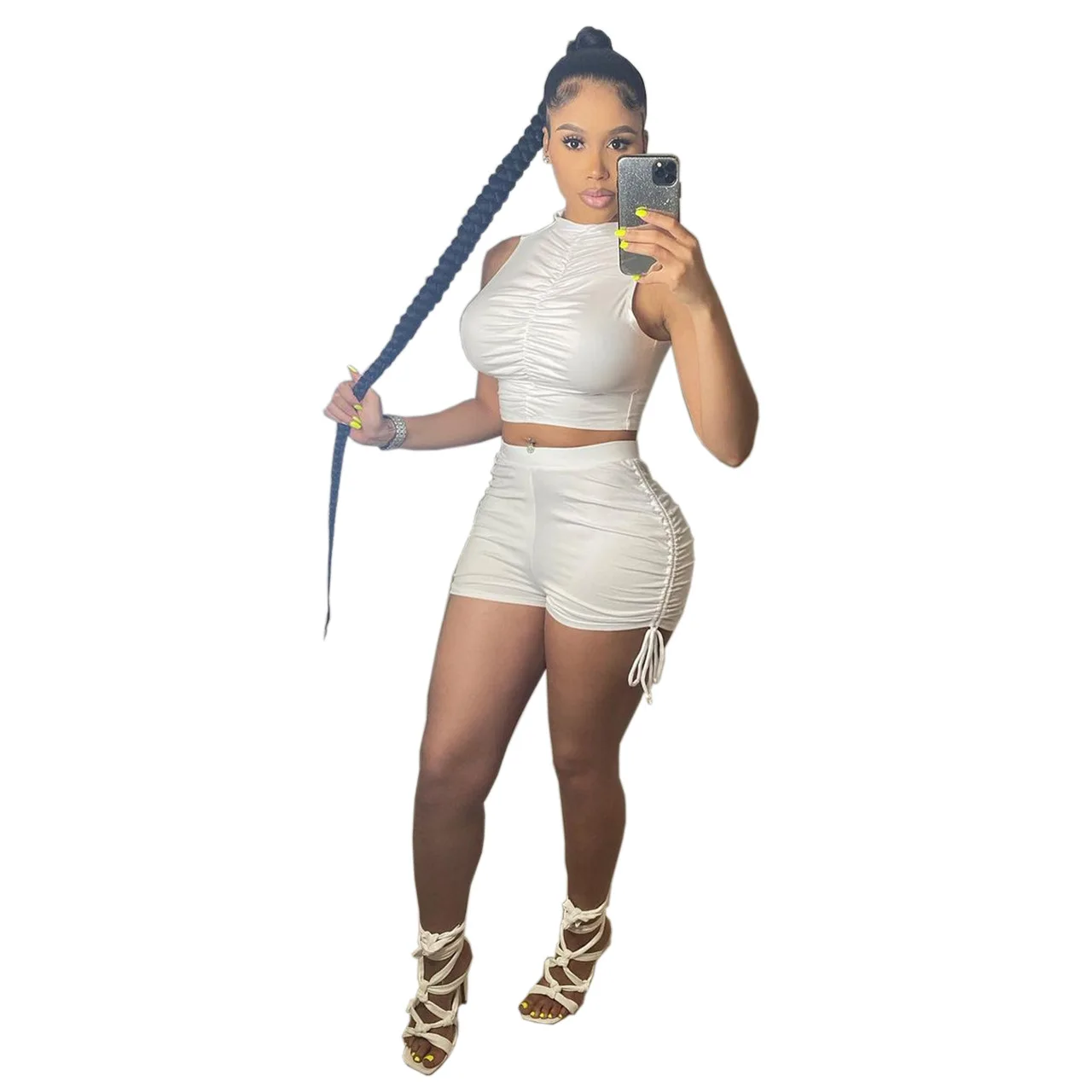 

FS3780A Hot sale ladiers solid colors two piece outfit 2 piece short set