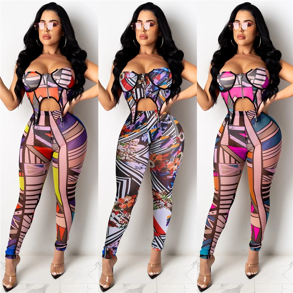 

Fashion Two Piece Sets Tracksuits Print Crop Tops And Leggings Matching Set Women Clothing Sexy Outfits for Woman