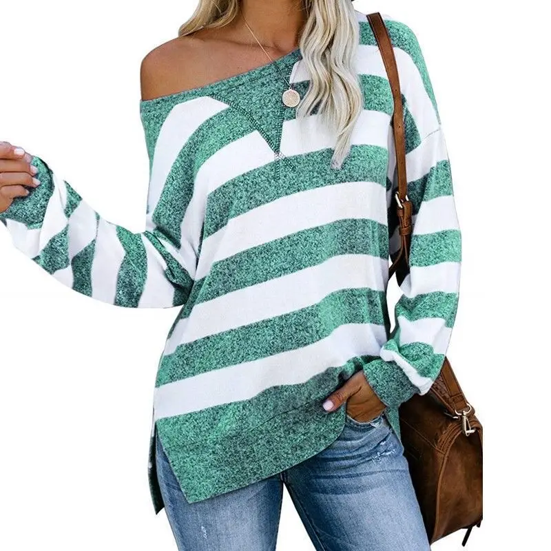 

2021 Autumn New Style Casual Loose Color Matching Striped Long Sleeve Women's T-shirt