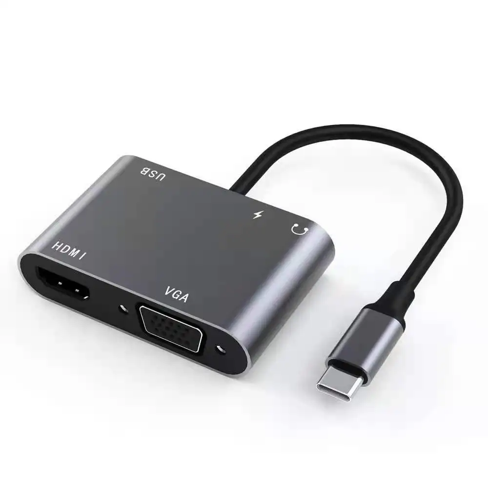 

Portable 5 in1 USB Type C To HDMI VGA USB 3.0 PD audio Hub adapter 4K 30HZ Hub Multifunction Adapter USB-C Computer Accessories