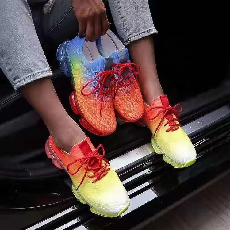 

Women Sneakers Outdoor Shoes Breathable Fabric Upper Lace Up Walking Sport Shoes Flats Colorful Ladies Tennis Running Shoes, Orange mixed color