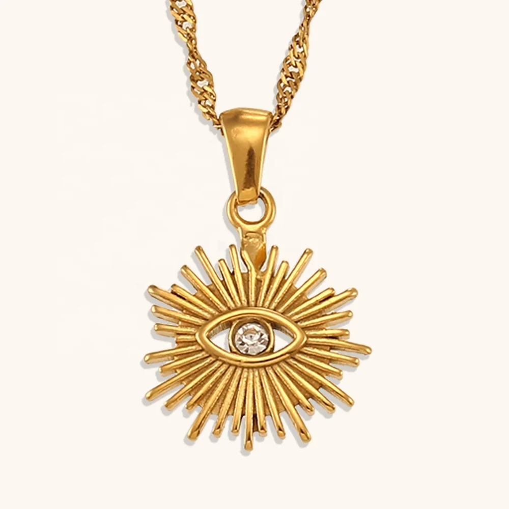 

Wholesale Fashion Jewelry Hollow Eye Necklace Gold Plated Stainless Steel Zircon Pendant Necklaces