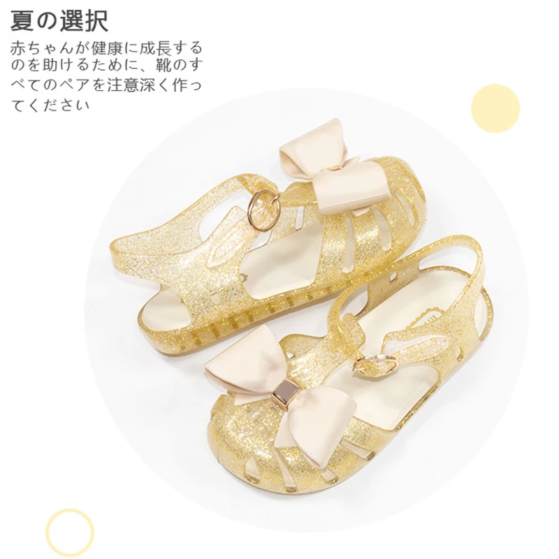 

MINI DD 2022 Summer Girls Sandals High Quality Cute Bow Jelly Sandals Children Footwear Kids Flat Beach Walking Shoes