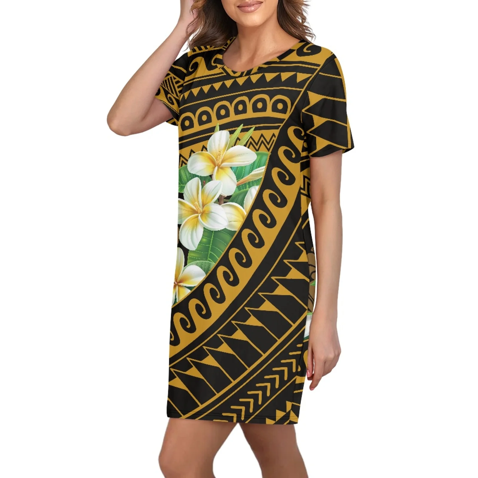 Round Neck Floral Printed Summer A-Line Elegant Dresses Women Vintage Short Sleeve Beach Sundress Ladies Casual Loose Boho Dress