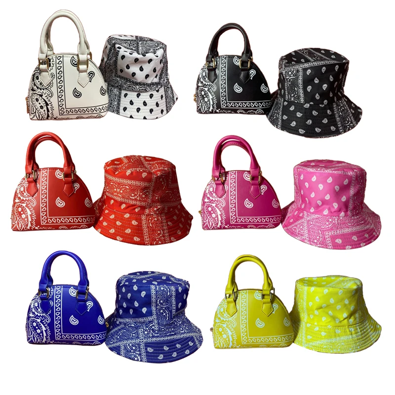

2021 Ins Trendy women bandana neon purse Bucket Hat And Purse Set, Customizable