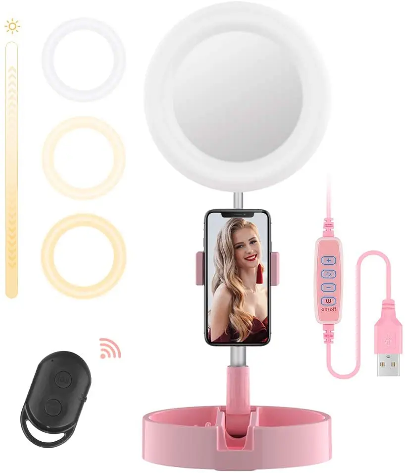 

Latest Design Folding LED Ring Light Tricolor Fill Light Mobile Phone Stand For Selfie Makeup Photography Video Live Stream