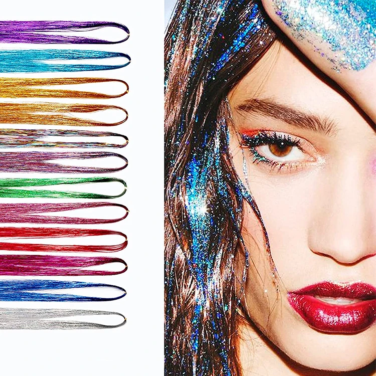 

47" synthetic shiny Hair Tinsel Kit 200 Strands extension, As color chart shows