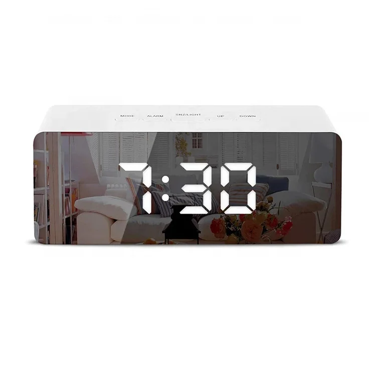
new design mirror desk clock hot selling wholesale digital alarm clock LED Backlight In Stock thermometer display table clock  (62309244566)