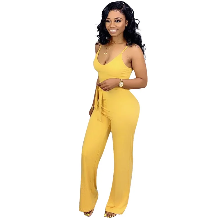 

Best selling products 2021 in usa amazo Ladies sleeveless Sexy Candy Color Women Jumpsuit Pants V neck Straight Bodysuit Romper, Picture shows