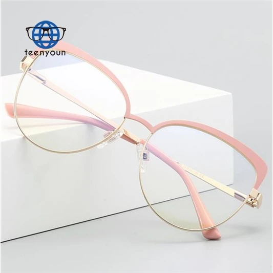 

Teenyoun Pink Metal TR90 Blue Light Blocking Cateye Glass Frames Optical Glasses Cat Eye Glasses Eye Wear Sun Glasses