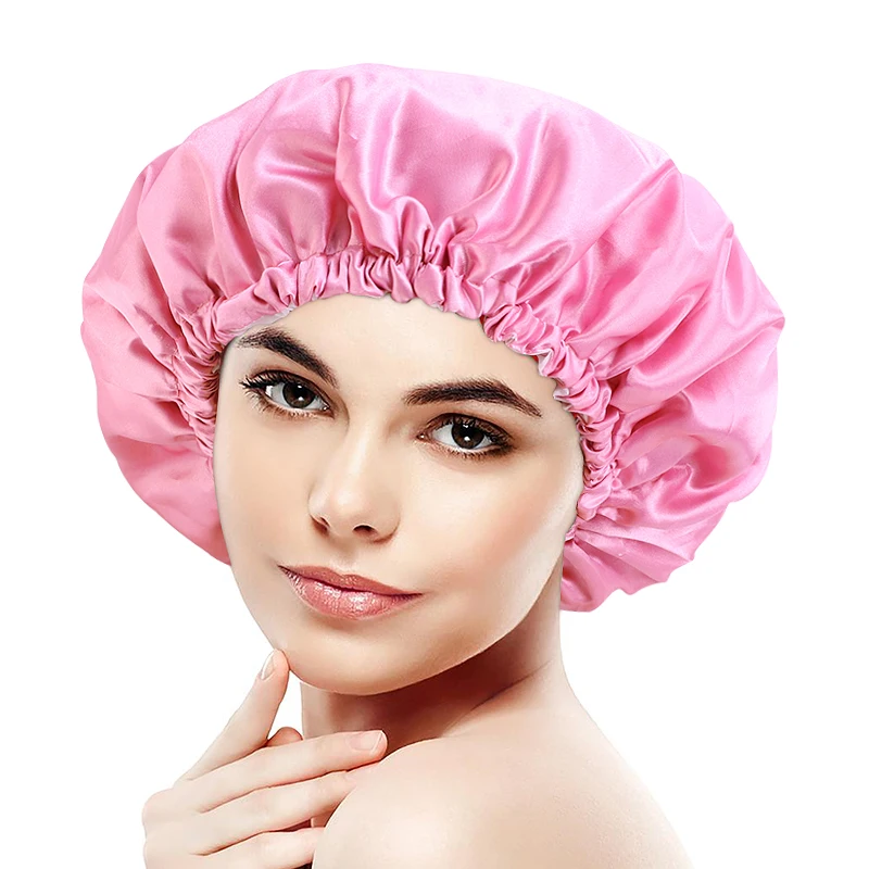 

New Plain Color Adjustable Satin Lined Sleep Bonnet Waterproof Reusable Fancy Luxury Shower Caps, Customized color