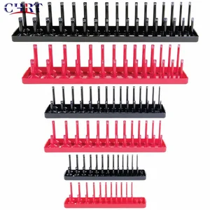 Image of CHRT 3pcs Red or Black 1/4" 3/8" 1/2" Metric Magnetic Plastic Socket Tray Organizer
