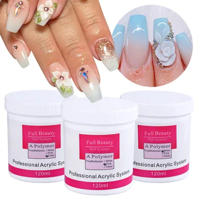 

120 ml 3 colors Professional Acrylic System Crystal Polymer 3D Nail Art Tips Builder Manicure Acrylic Liquid Acrylic Powder, White/white/pink