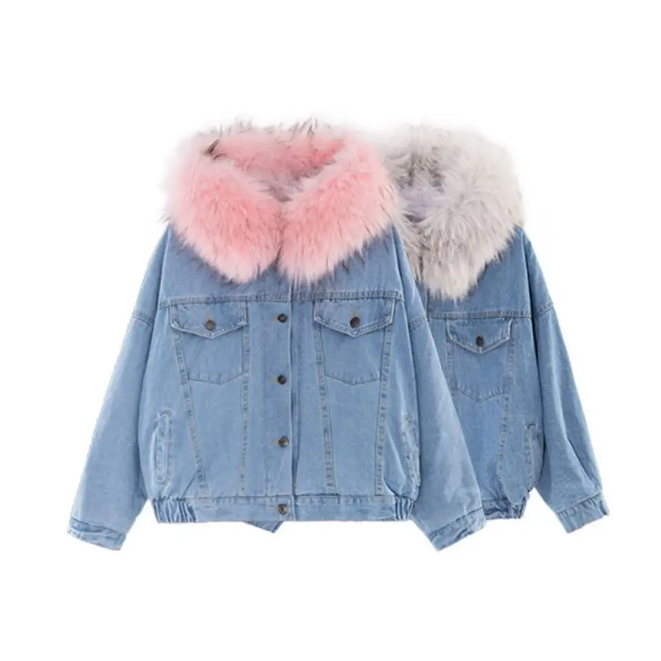 

2020 new arrivals winter fashion trending wholesale high street women fur hooded denim jacket