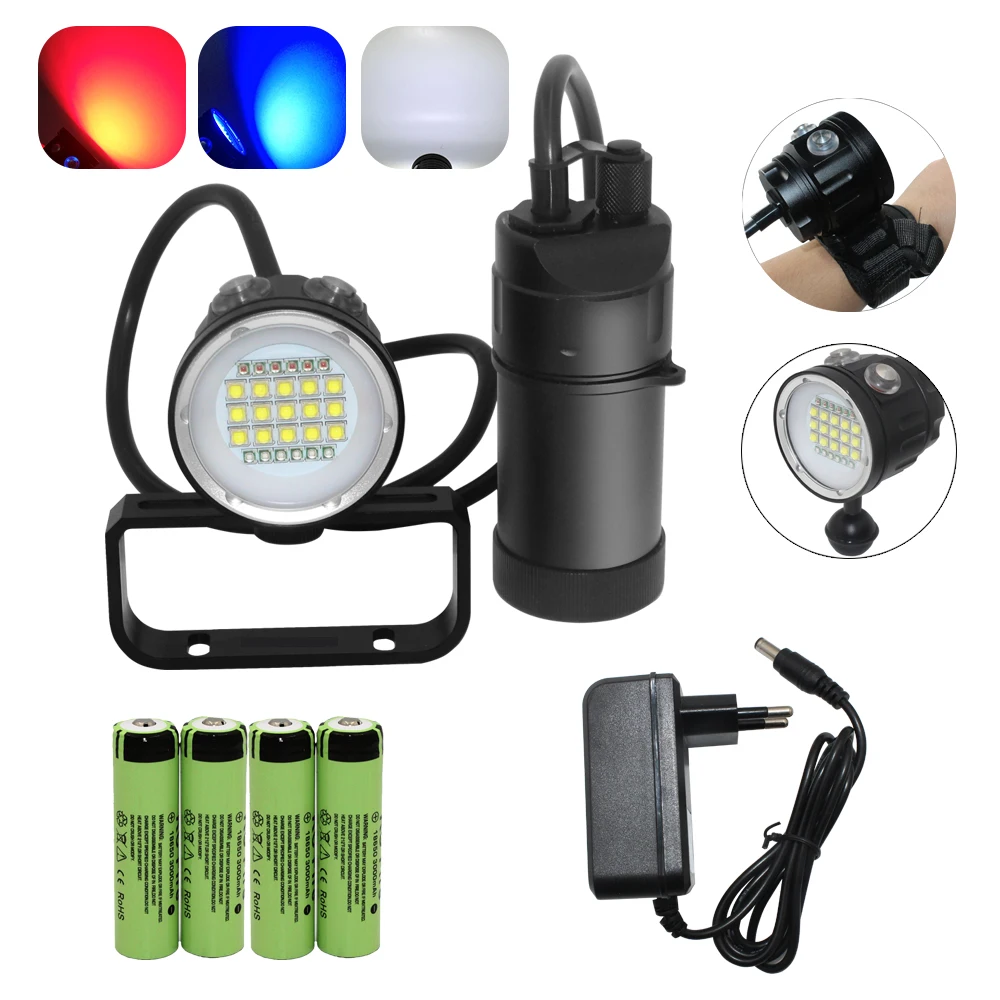 2019 Most Powerful Waterproof Ipx8 Underwater Video Light 27 Led 18650 Battery 18000lm Led