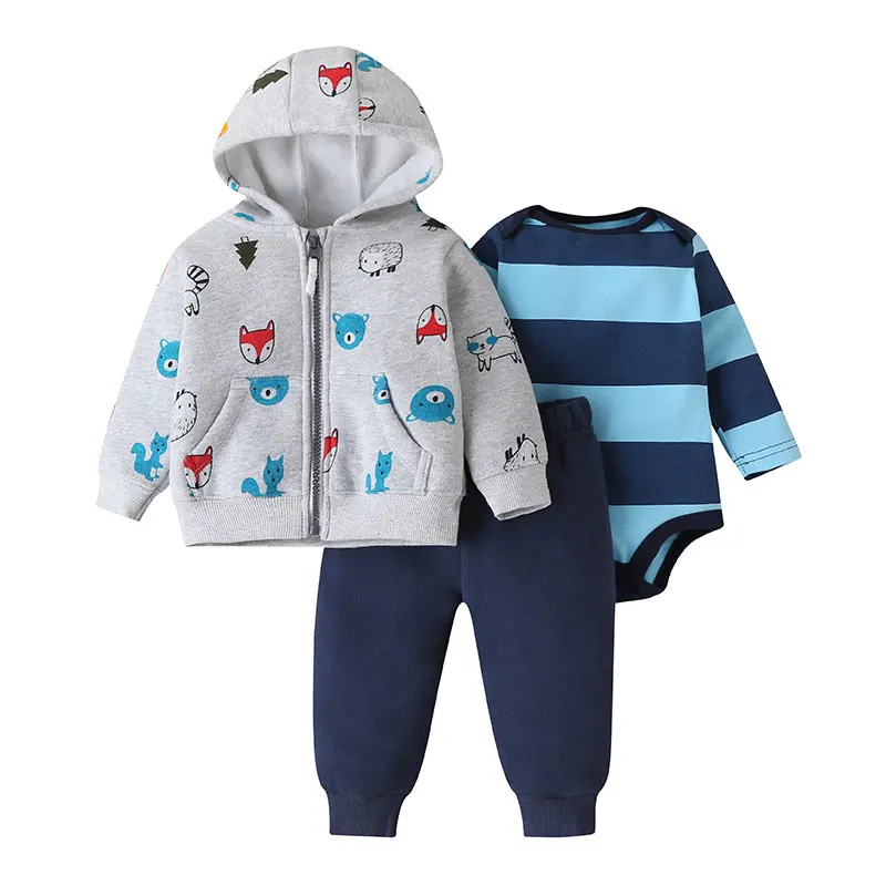 

Animal Cartoon Hooded Striped Long Sleeve Trousers Cotton Baby Clothing Sets