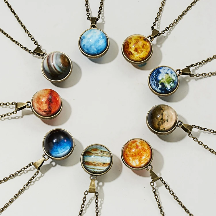 

Vintage Style Double Side Glowing In Dark Glass Ball Pendant Women Venus Earth Saturn Galaxy Universe Planet Necklace Jewelry