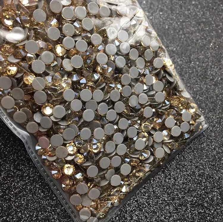 

High quality ss10 ss20 Strong Glue golden shadow hot fix rhinestone for dance dresses