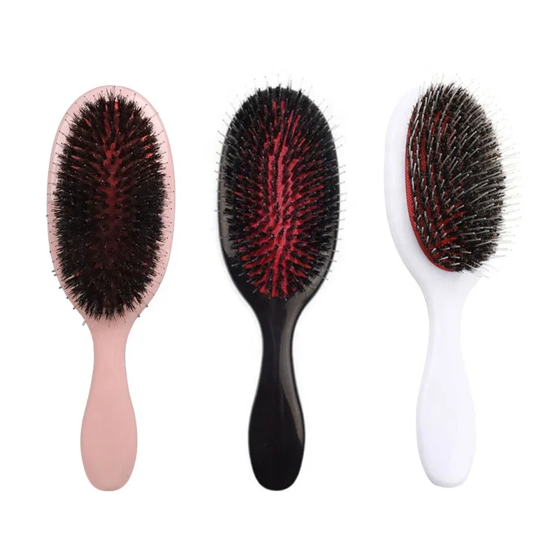 

Custom Logo high quality plastic paddle air cushion nylon mix boar bristle hair extension brush for wig hair, Black