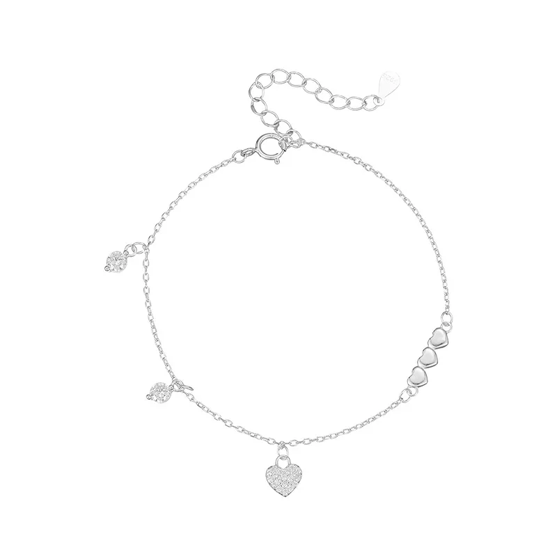 

fashion 925 sterling silver bracelet love heart round zircon charm bracelets for women Valentine's Day gift