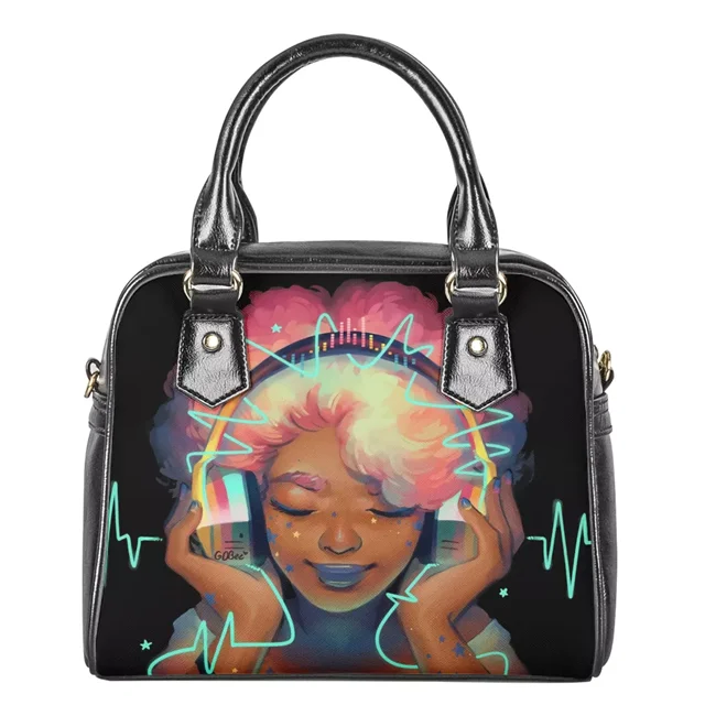 

Luxury design PU leather handbags For African Women Artist Print Sublimation Ladies Shopping Handbags Custom logo Women tote bag, Customized color