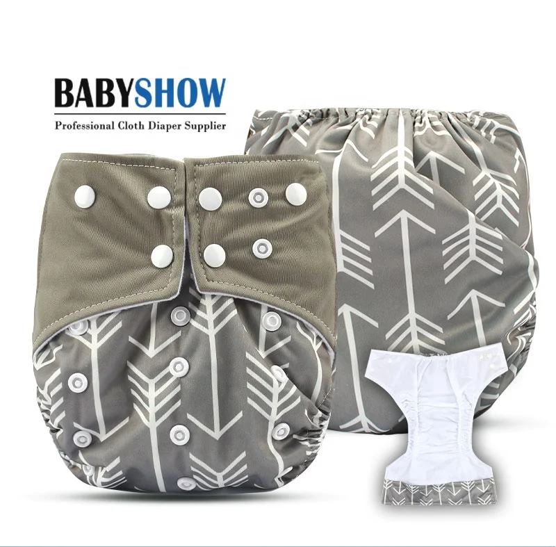 

AI2 Grey contracted cloth diaper pants double row snaps splice ear cloth diaper PUL print suede cloth Baby diapers