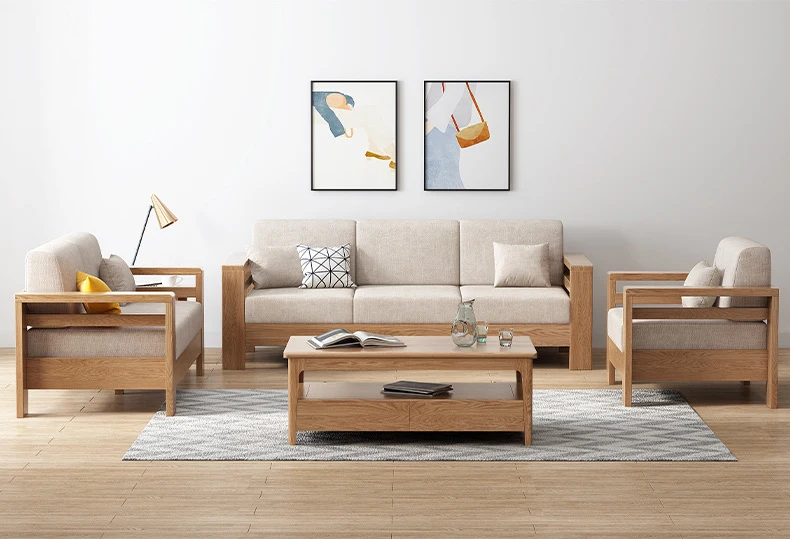 product-Luxury Wood Teak Furniture Classic Modern Set Armrest Living Room Pine Seater Longue 4 Seat -2