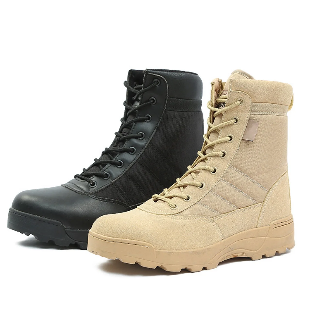

Outdoor Sports Military Wear-Resistant Safety Work Boots Non-Slip Hiking High Top Running Shoes Boots, Black,khaki
