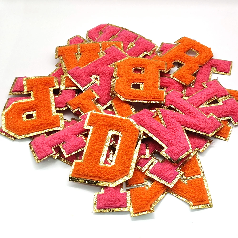 

Wholesale Heat Press Logo Chenille Patch Embroidery Iron On 26 Pieces Alphabet Patches Chenille Letter Patches