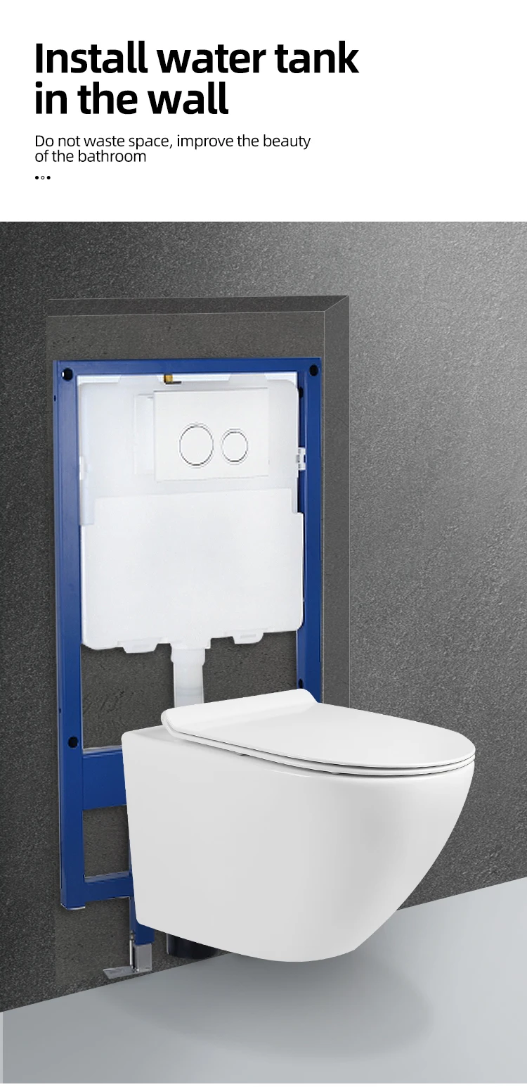 Bathroom ceramic wall mounted hanging water closet with concealed cistern