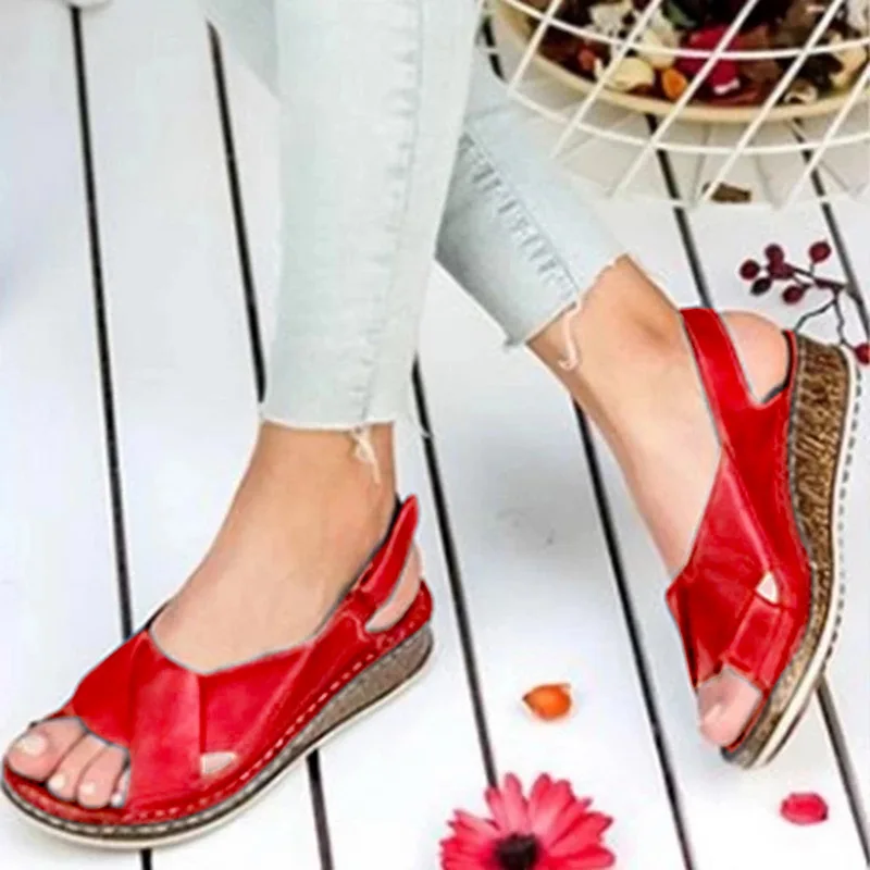 

Women Summer 2020 Shoes Woman Peep-toe Wedge Comfortable Slip-on Flat Sandals Female Sandalias