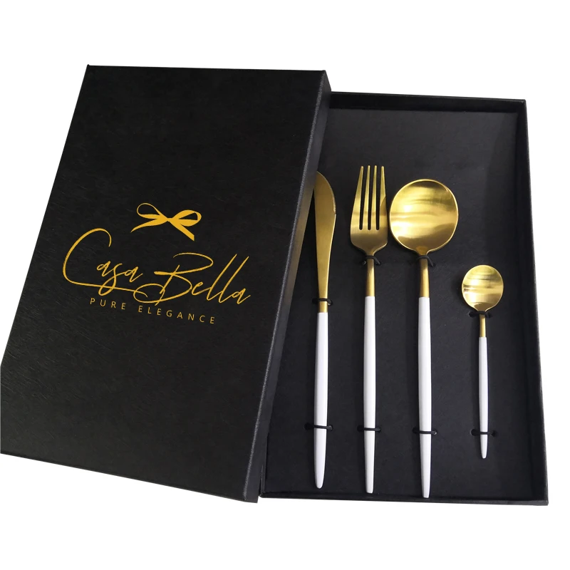 

Hongda 304(18/10) White Gold 4 pcs Set With Box Stainless Steel Cutlery Flatware Set, Silver, gold, rose gold, black, white, rainbow, blue, pink, red