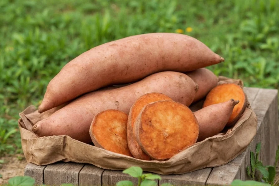 Chef preparing roasted Cinnamon Jack sweet potato slices in a professional kitchen